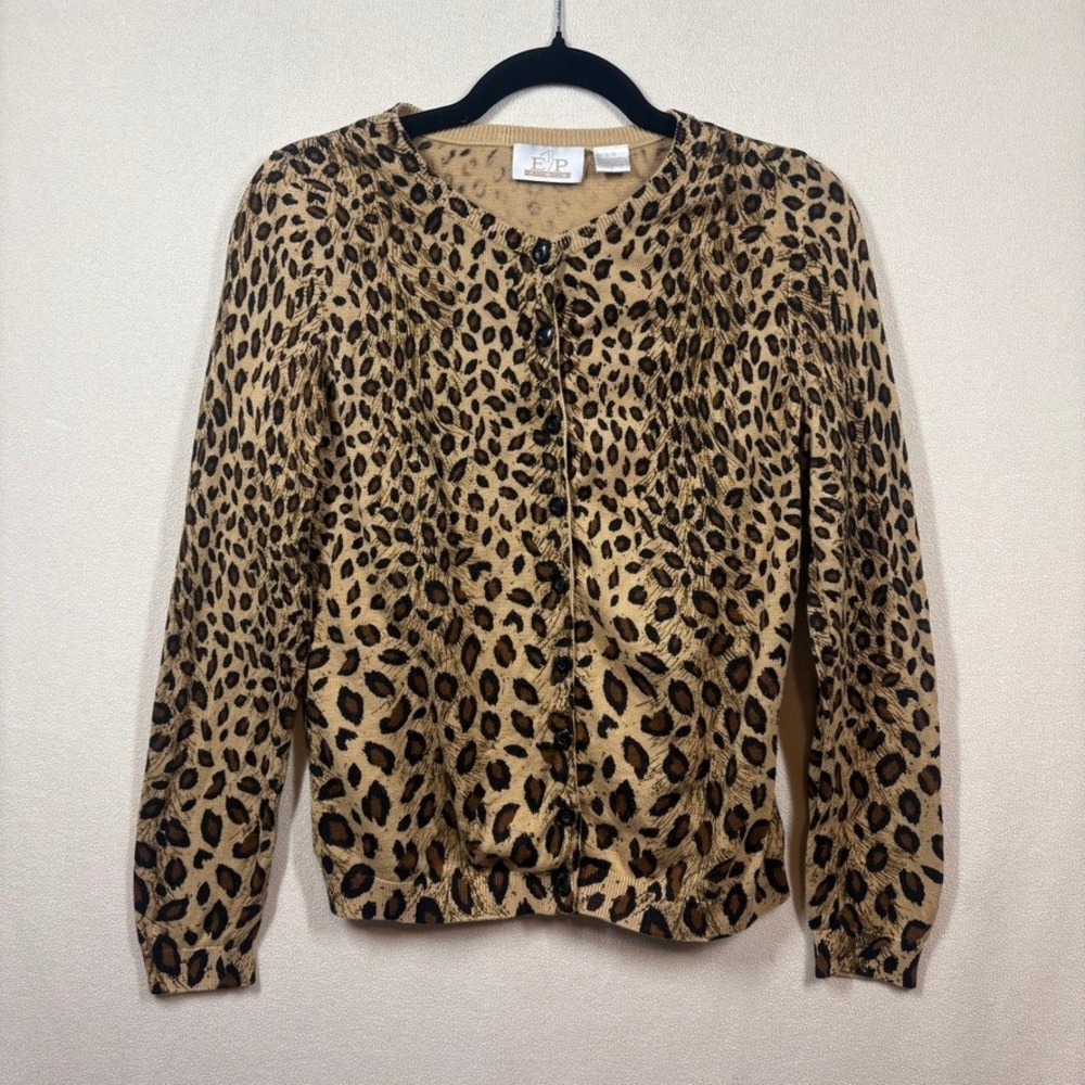 EP Pro Womens Leopard Print Cardigan Sweater Small Business Casual Indie Sleaze